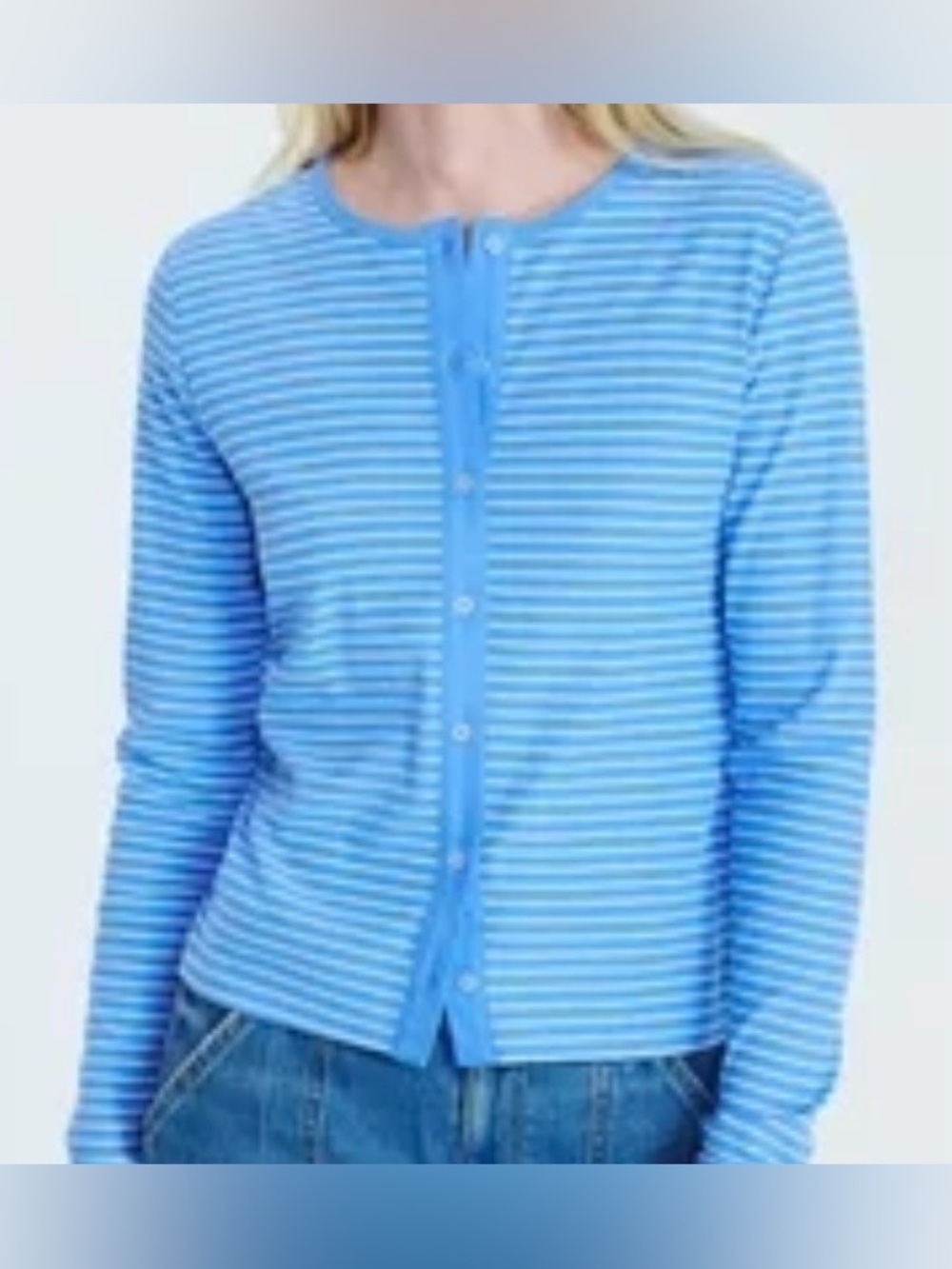 Light Blue Striped Long Sleeve Button-Front Tee